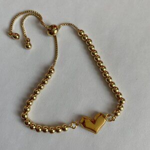 Gold Plated Carved Puffy Heart Adjustable Bracelet NWT